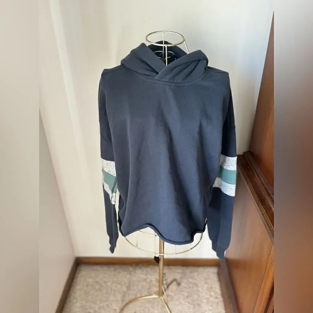 Abercrombie & Fitch Hoodie Sweatshirt Striped Sleeves Size S Navy